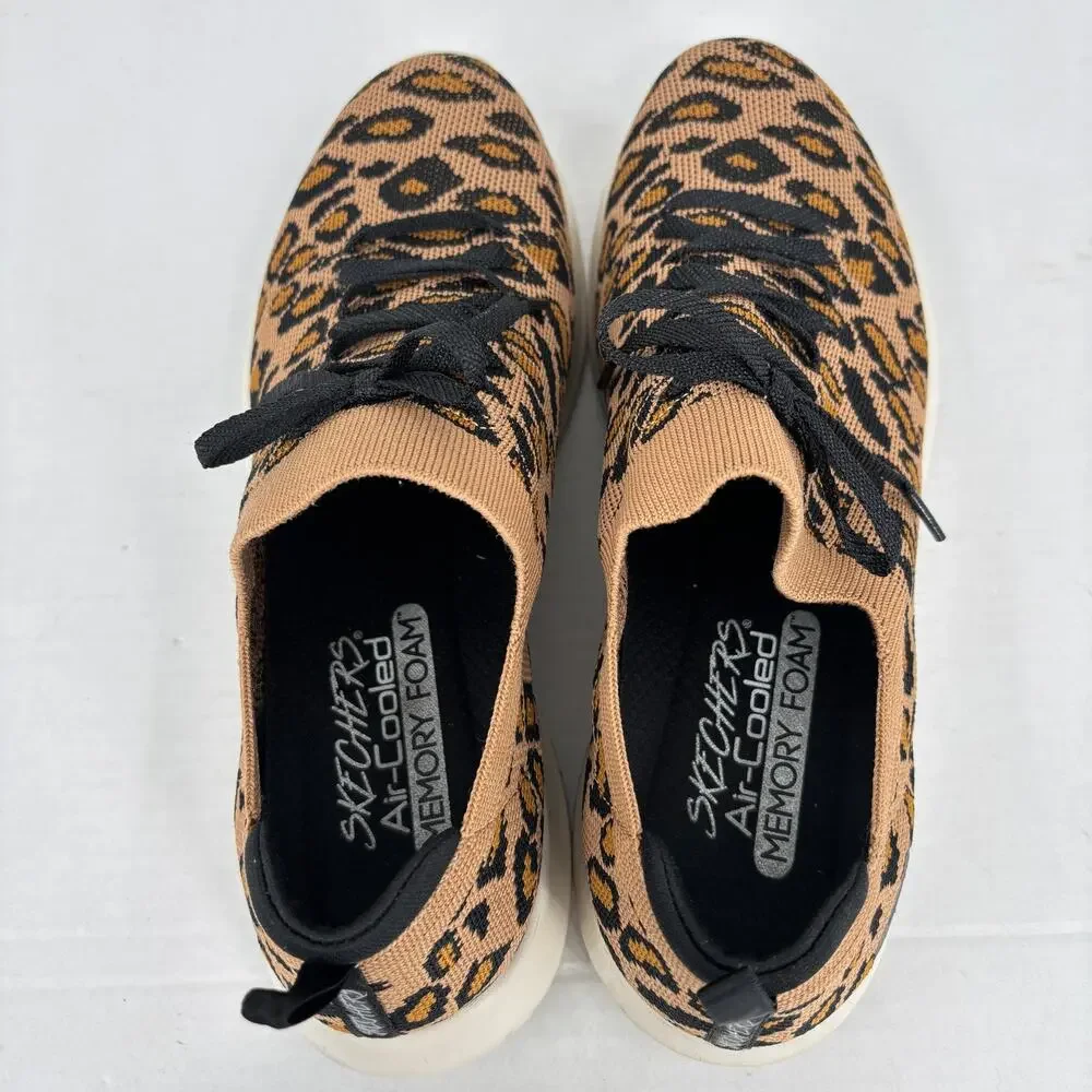 Skechers‎ Ultra Flex Safari Sneakers Size 10 Brown Black Leopard Knit Slip On
